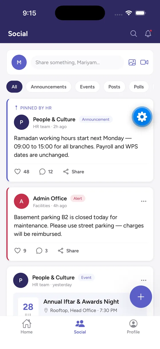 ZawiyaHR employee app - attendance