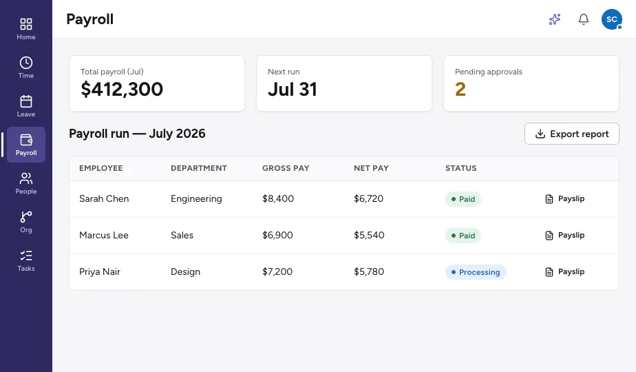 ZawiyaHR Payroll & WPS screen